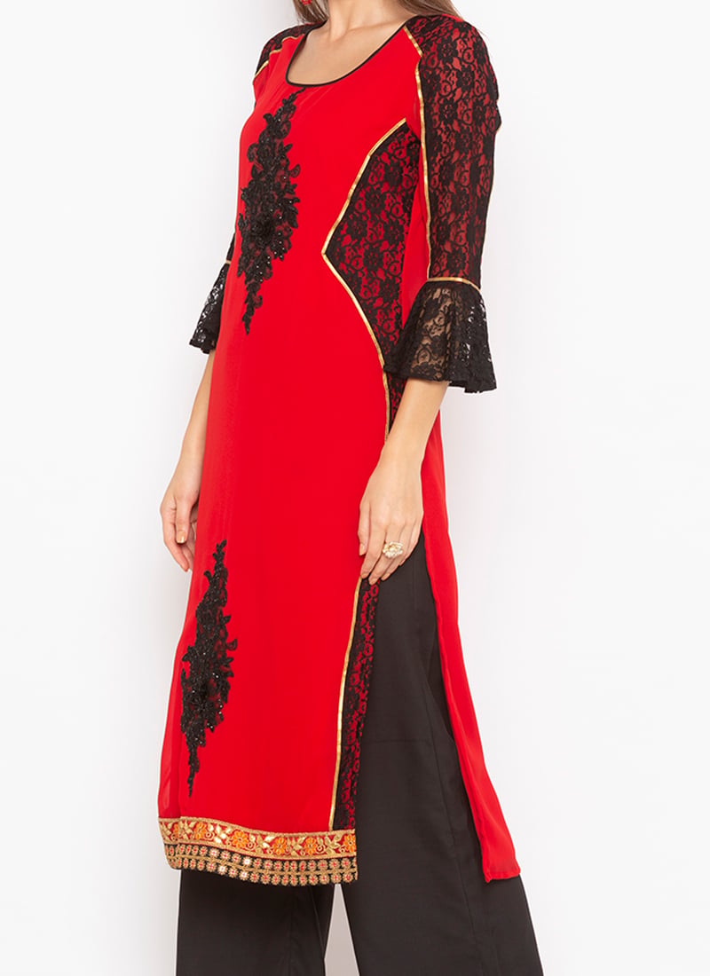 Red Silk Kurta with Pants [PreOrder]