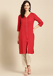 Red Knee Length Kurtis Designs For Women