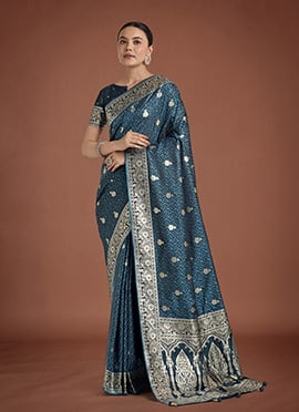 Dark Teal Banarasi Silk Zari Woven Saree