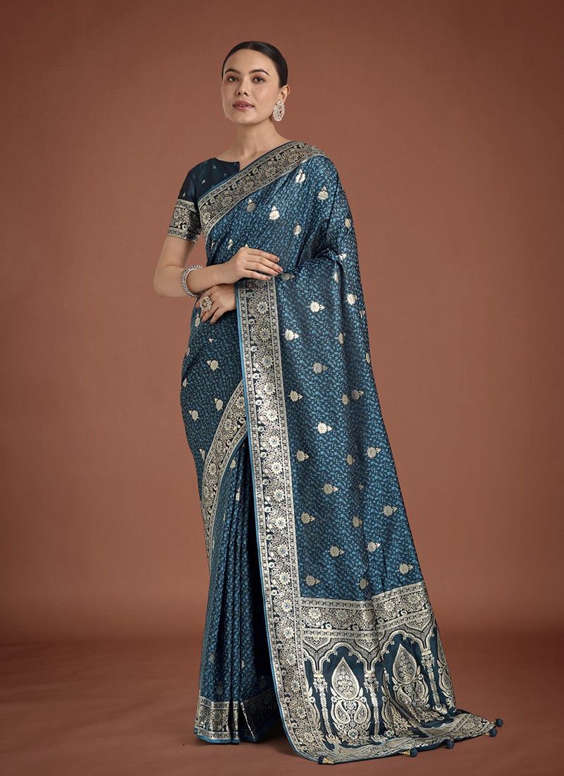 Dark Teal Banarasi Silk Zari Woven Saree
