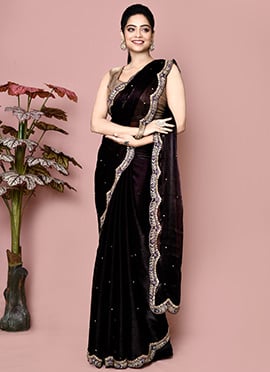 Dark Wine Organza Hand Embroidered Saree