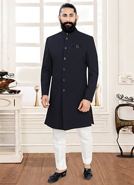 Dashing Black Jacquard Indowestern Sherwani