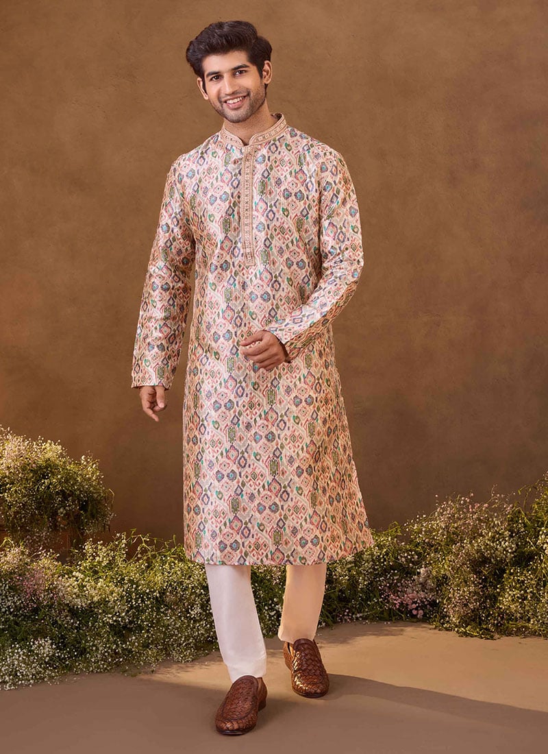 Dashing Multicolour Digital Sequence Celebration Kurta Pyjama Set Festive Wear