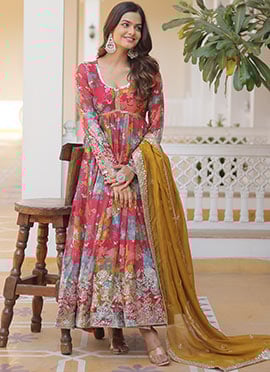 Dazzling Dream Embroidered Printed OrganzaAnarkali Gown