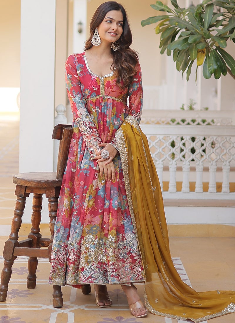 Dazzling Dream Embroidered Printed OrganzaAnarkali Gown Party Wear