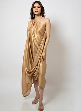 Dazzling Gold Shimmer One Shoulder Dress