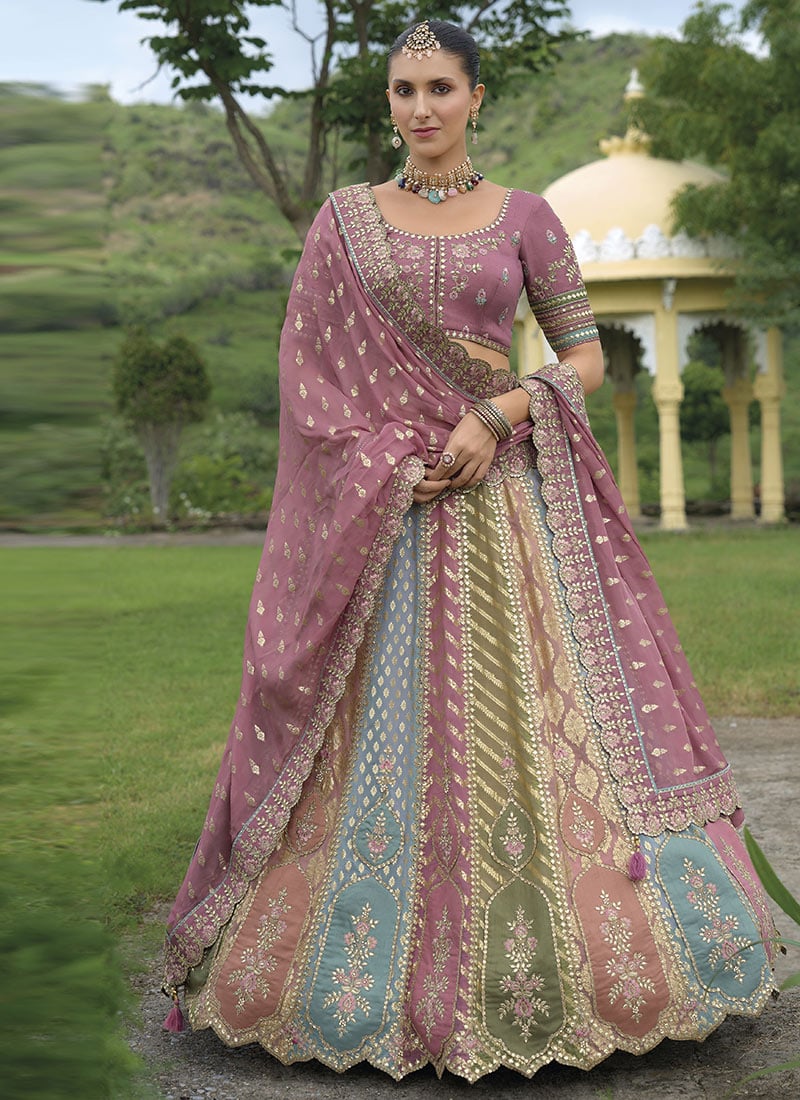 Dazzling Multicolor Silk Embroidered With Sequins Lehenga Wedding Wear
