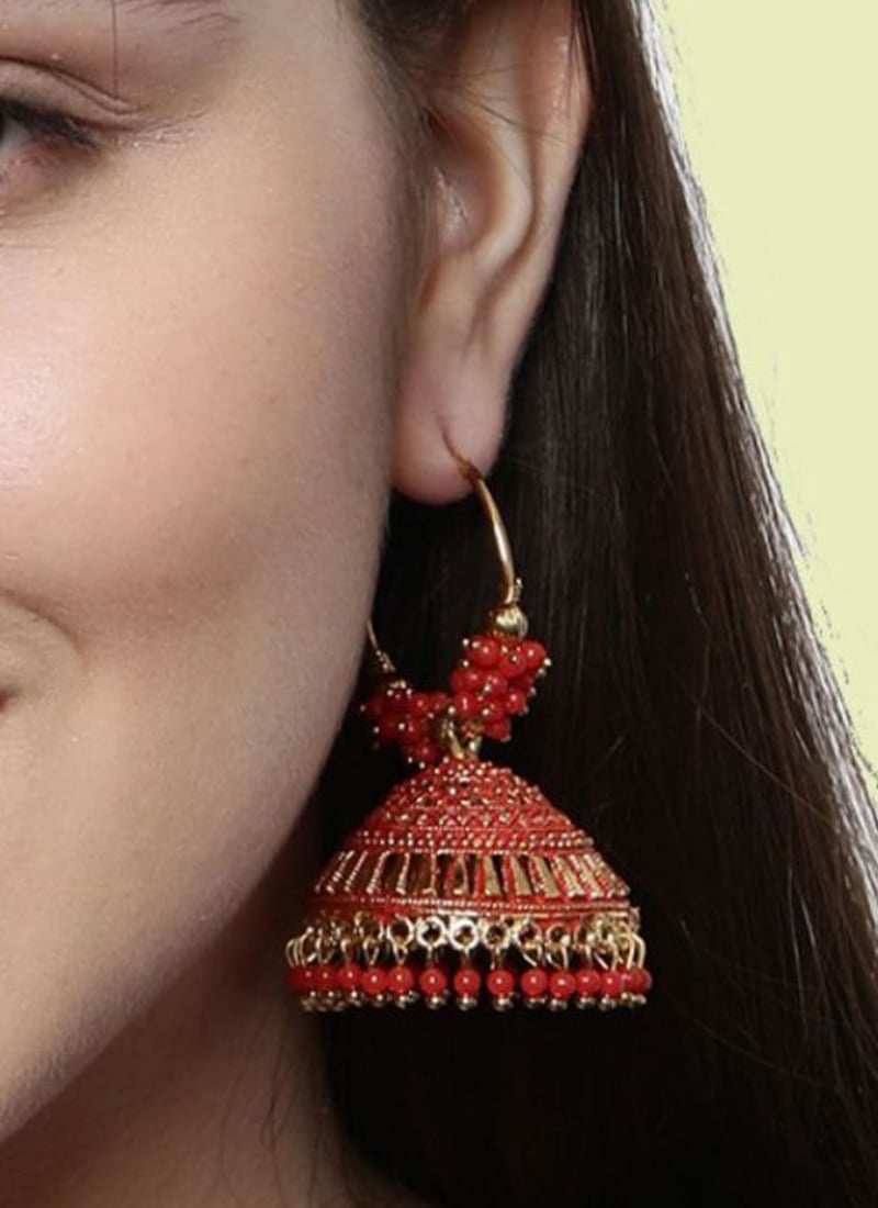 Dazzling Red Beaded Jhumka