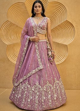 Dazzling Rose Gold Chiffon Embroidered Umbrella Lehenga