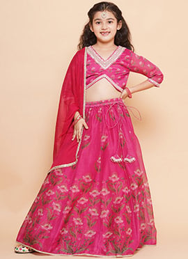 Dazzling Silk Printed Kids Girls Umbrella Lehenga