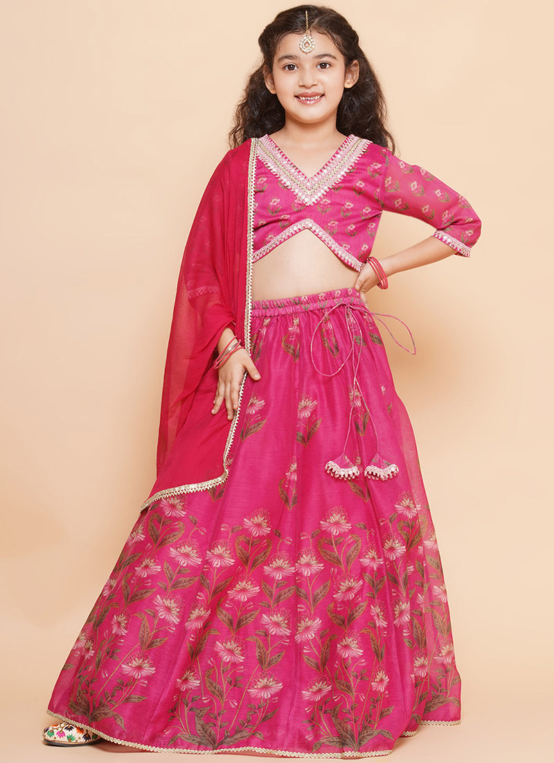 Dazzling Silk Printed Kids Girls Umbrella Lehenga Festive Wear