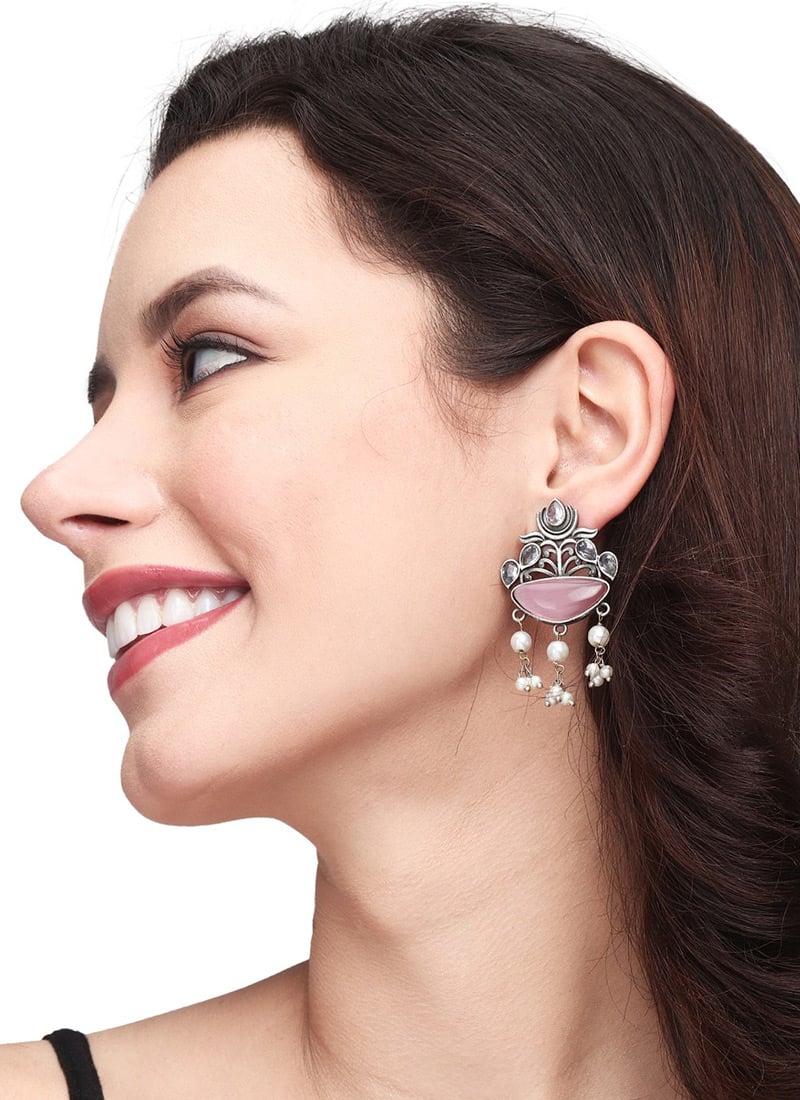 Dazzling Silver Oxidised Pink Drop Festive Wear
