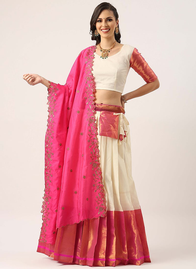 Dazzling White Litchi Silk Zari Embroidered Lehenga Festive Wear