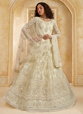 Dazzling White Net Lehenga Adorned with Stone Work Embroidery