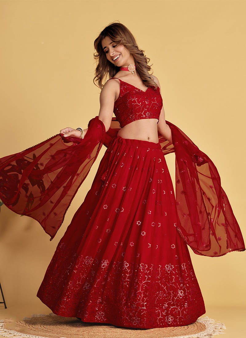 Dazzlingly Embroidered Sequins Umbrella Lehenga  Party Wear