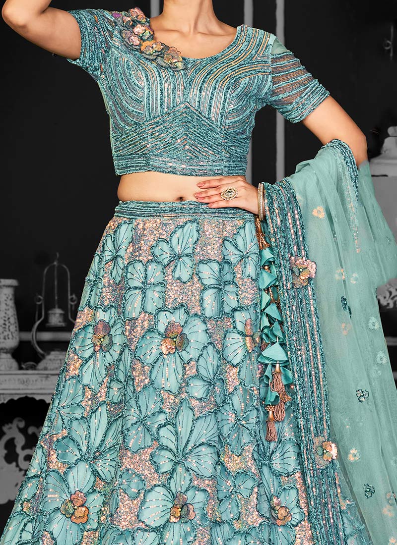 Purple Silk Sequins Umbrella Lehenga Wedding Wear