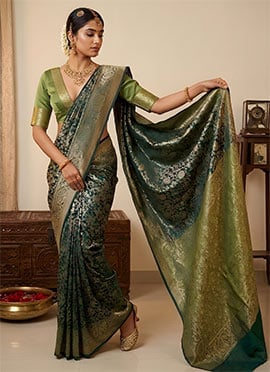 Deep Botle Green Banarasi Silk Zari Saree