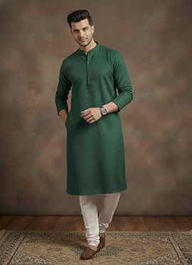 Deep Green Cotton Textured Kurta Pyjama