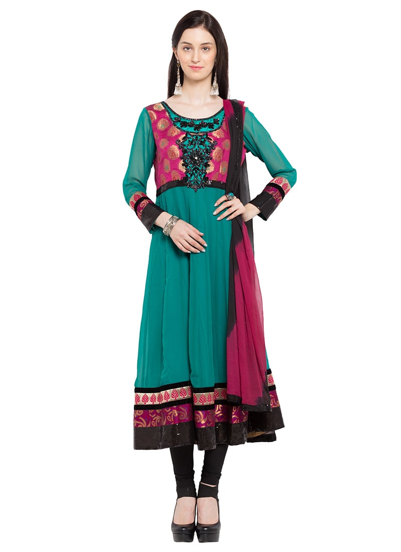Deep Green Georgette Embroidered Anarkali Suit