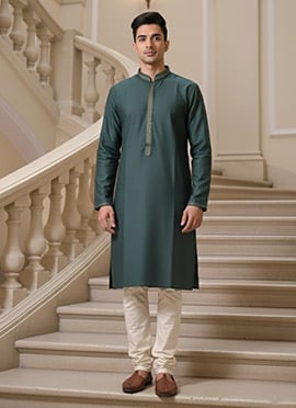 Deep Green Jacquard Embroidered Kurta Pyjama