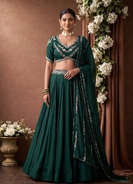 Deep Green Rangoli Crush Sequins Embroidered Lehenga
