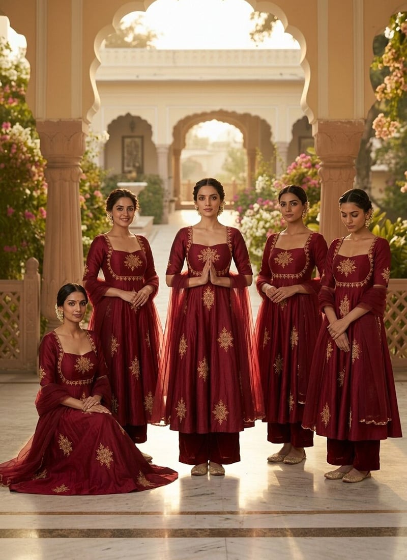Deep Maroon Silk Zari Sequins Anarkali Suit Festive Wear