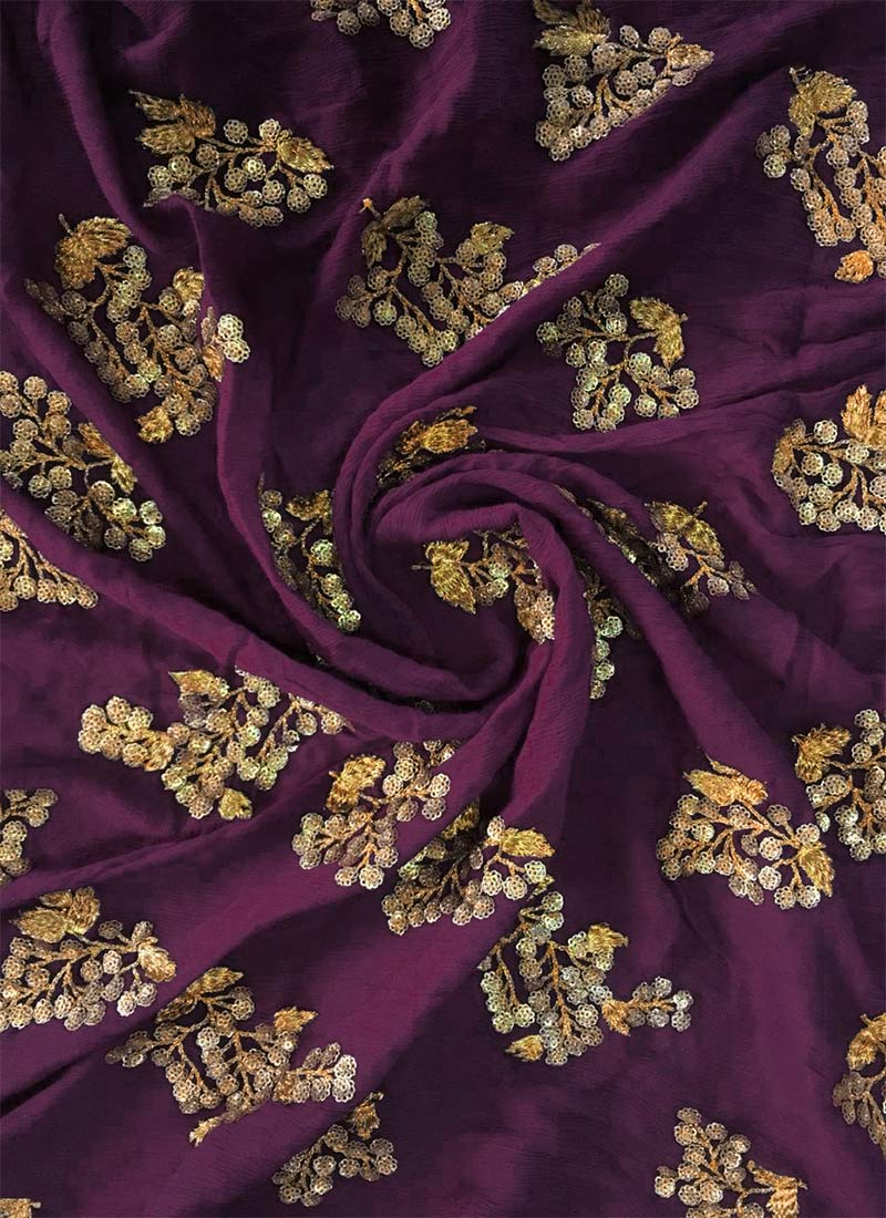 Deep Orchid Purple Embroidered Chinnon Fabric