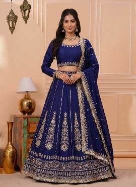 Deep Purple Chinon Sequins Embroidered Lehenga