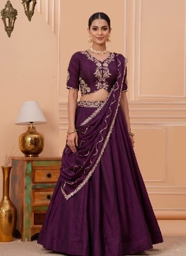 Deep Purple Rangoli Crush Sequins Embroidered Lehenga
