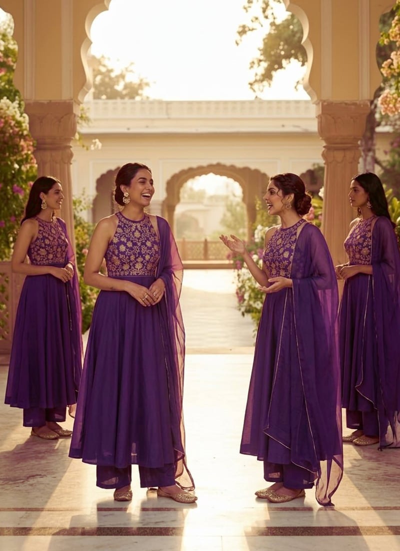Deep Purple Zari Sequins Embroidered Silk Anarkali Suit Festive Wear