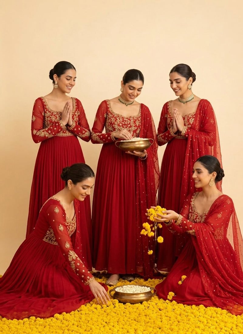Deep Red Georgette Zari Stone Sequins Anarkali Suit Festive Wear