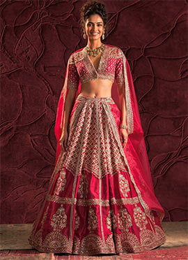 Deep Red Silk Embroidered Lehenga