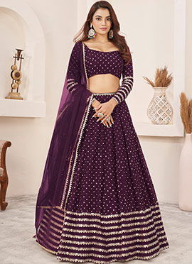Deep Wine Georgette Zari Embroidered Sequins Beautiful Lehenga