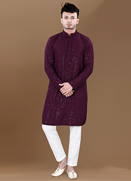 Deep Wine Rayon Sequins Kurta Pyjama