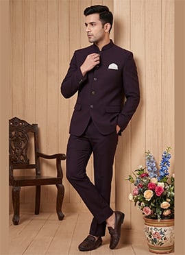 Deep Wine Silk Jodhpuri Suit For Men