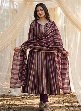 Deep Wine Viscose Jacquard Anarkali Suit