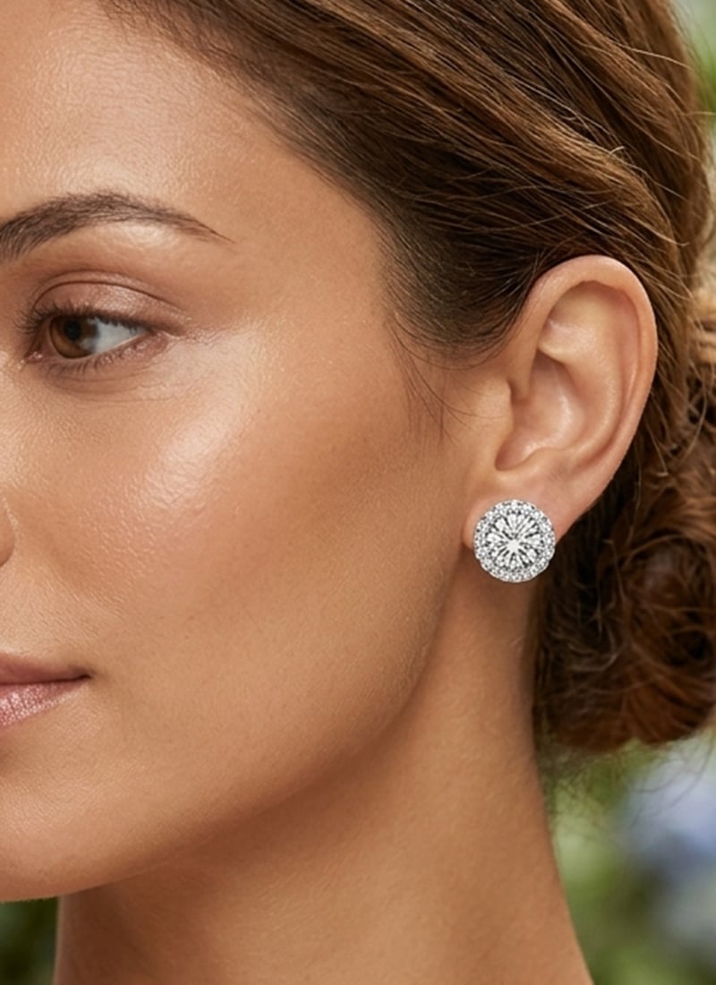 Delicate 925 Sterling Silver Moissanite Stone Stud Earrings Wedding Wear