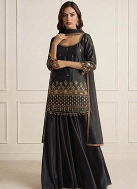 Delicate Black Art Silk Embroidered Sharara Suit