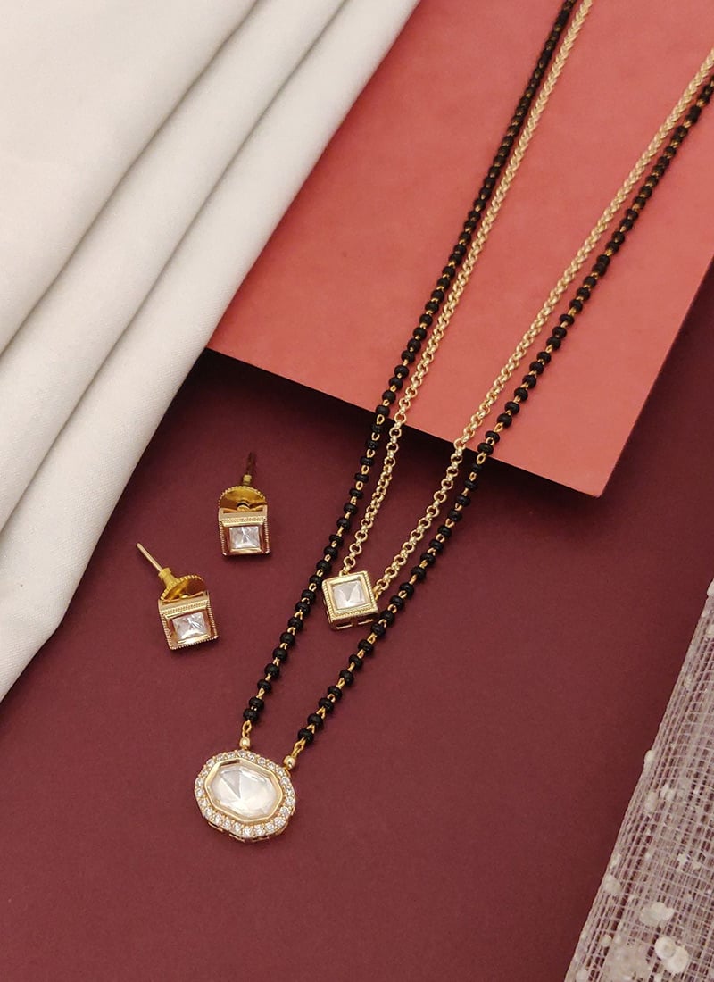 Delicate Gold Beads Stones Kundan Mangalsutra Festive Wear