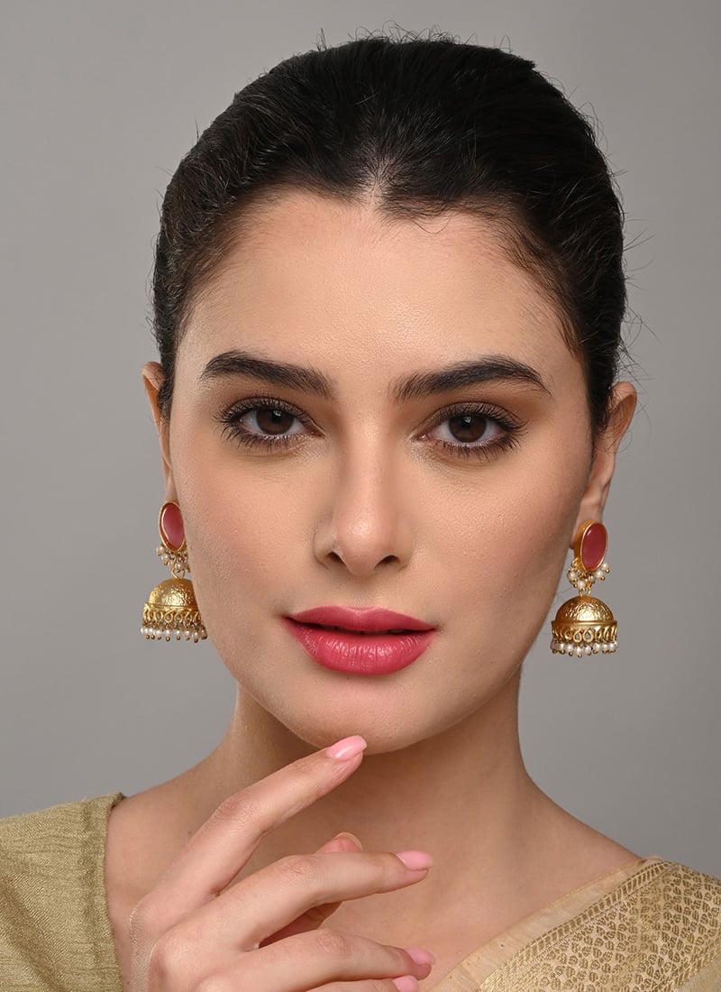 Delicate Gold Pearl Stone Jhumka After Six Wear