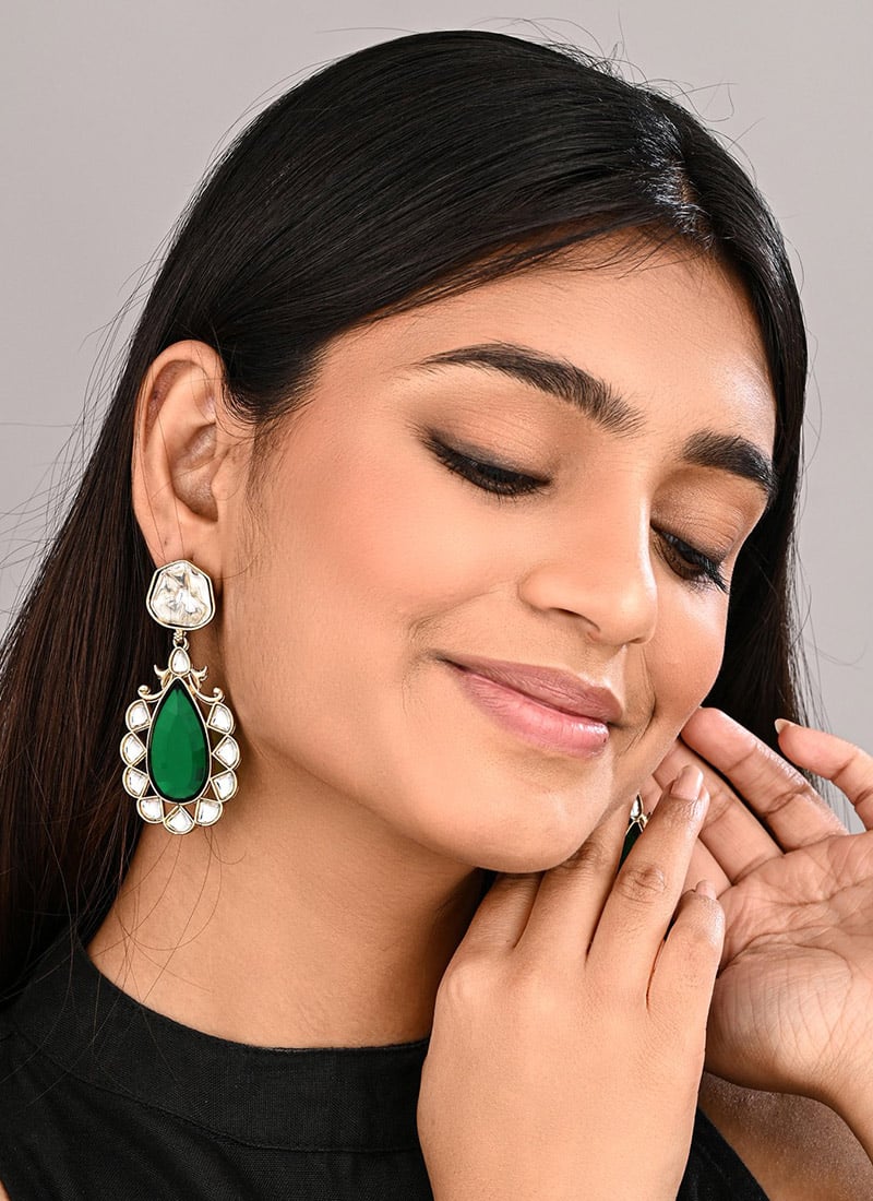 Delicate Green Stone Drops Festive Wear