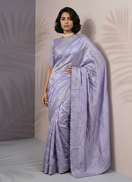 Delicate Lavender Rasberry Silk Hand Embroidered Saree