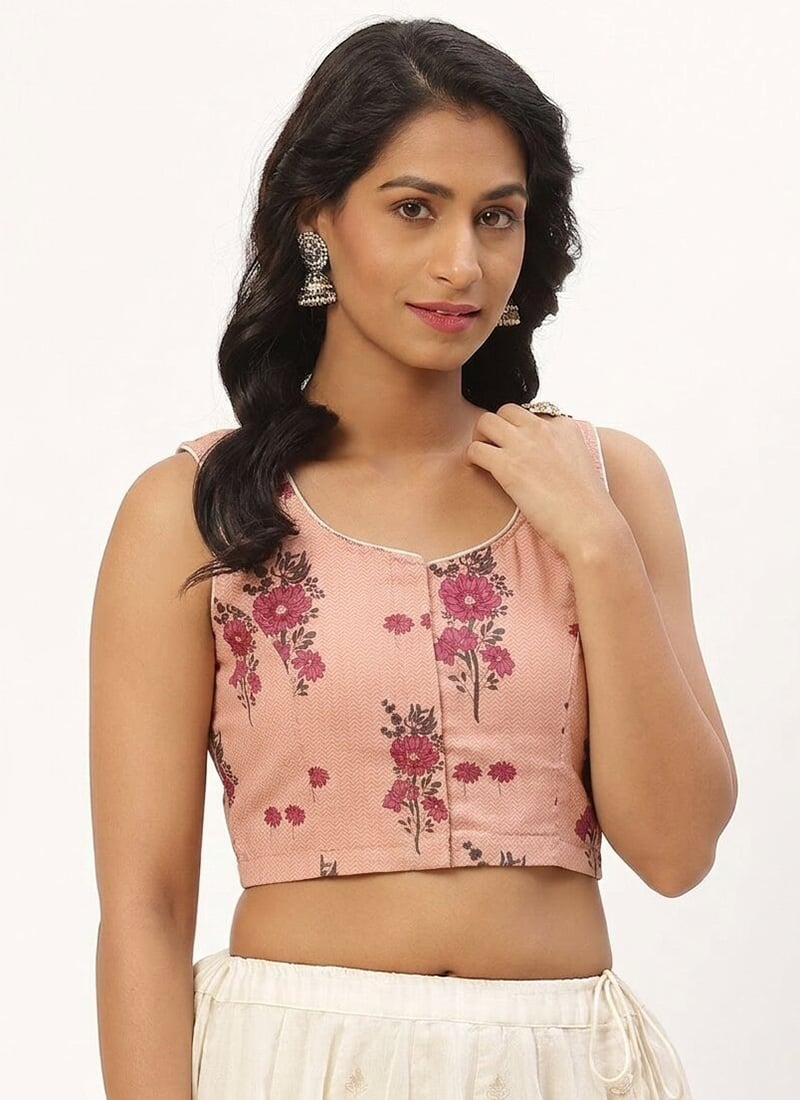 Delicate Peach Cotton Printed Blouse   After Six Wear