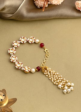 Delicate Pink Brass Kundan Beads Bracelet