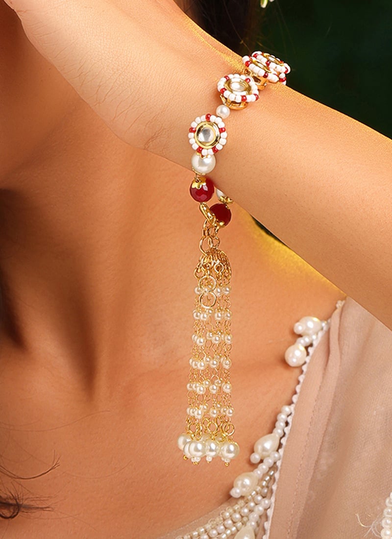 Delicate Pink Brass Kundan Beads Bracelet Wedding Wear