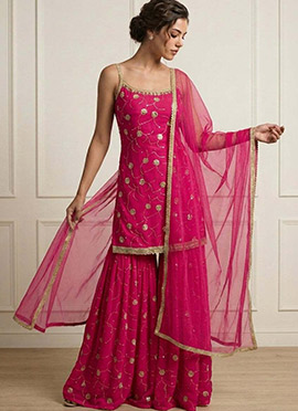 Delicate Pink Faux Georgette Embroidered Sharara Suit