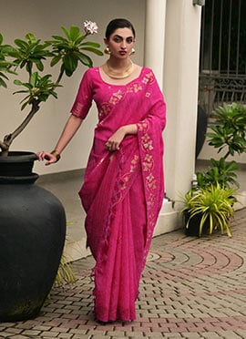 Delicate Pink Jute Linen Silk Zari Woven Saree