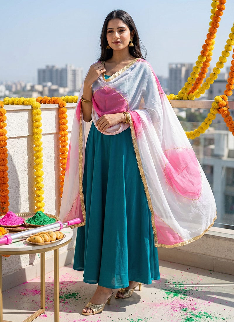 Delicate Pink Organza Digital Print Zari Lace Border Dupatta After Six Wear