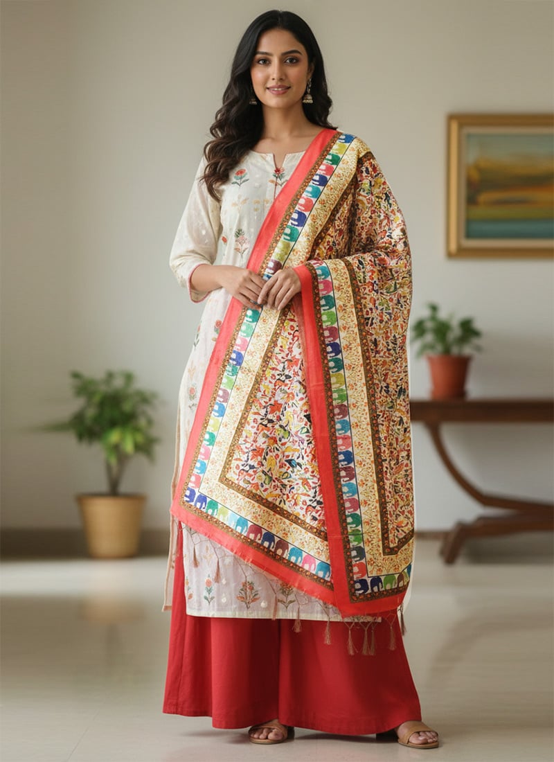 Delicate Pink Silk Digital Print Dupatta After Six Wear
