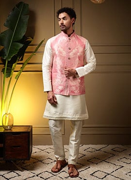 Delicate Pink Viscose Silk Embroidered Digital Print Bandi Set